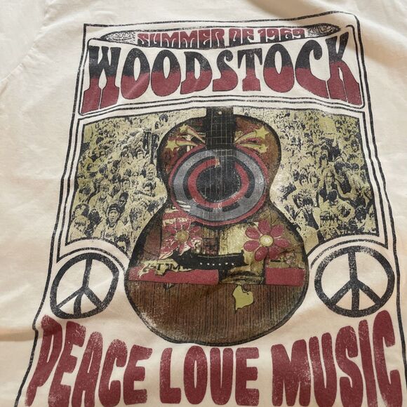 Life Clothing Co. Women T Shirt Sz L Cream Woodstock Graphic‎ Print Short Sleeve - Picture 3 of 6